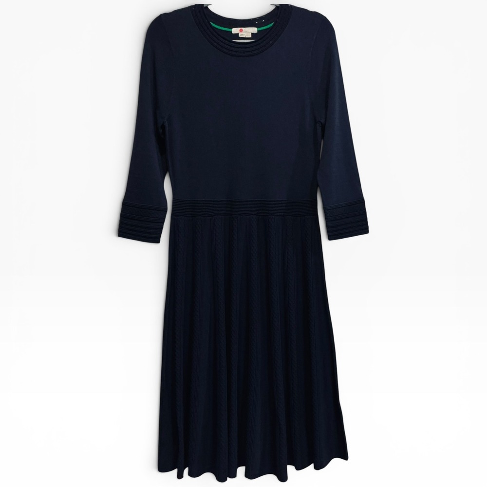 Boden Navy Blue Knit Fit & Flare Midi Dress Womens US 10 Cable Skirt - Picture 2 of 5